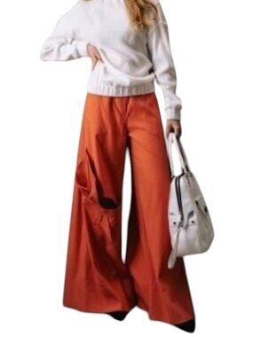 Julia Allert Orange Wide Leg Floral Trousers NWT Medium High Rise